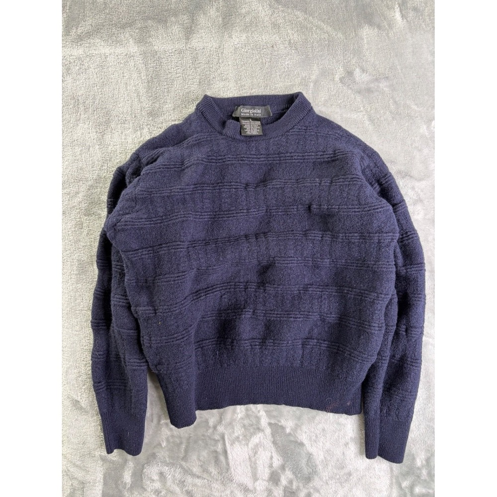 Giorgiolini Italy Men's L Navy Blue Wool Blend Textured Stripe Crewneck‎ Sweater
